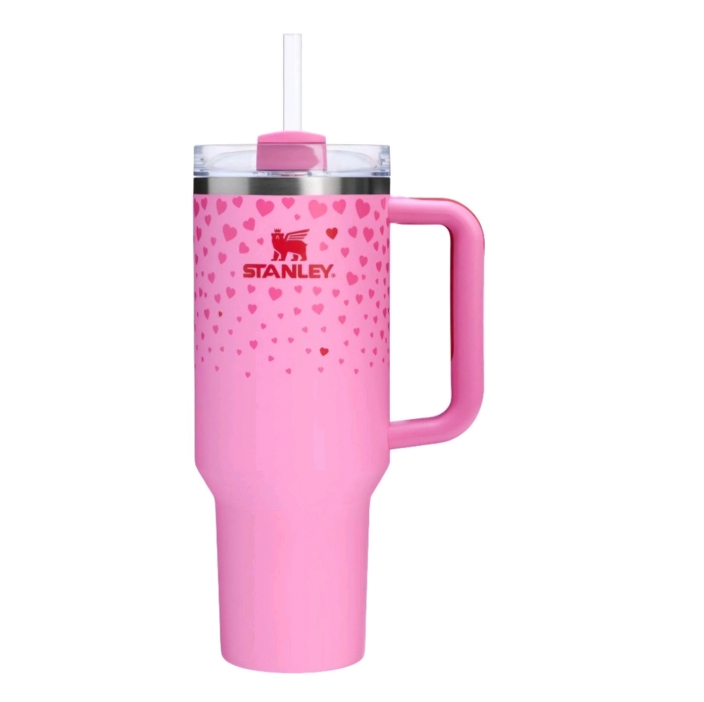 Stanley Pink Heart Pattern Tumbler with Straw